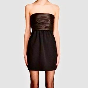 NWT THEORY Amandie Chateau Black Strapless mini Dress Lamb Leather top Sz 0